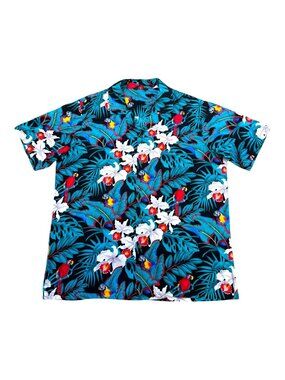Casual Wear Hawaiian Shirt Parrot Tropical Flowers Macaw Orchid Floral Mens L